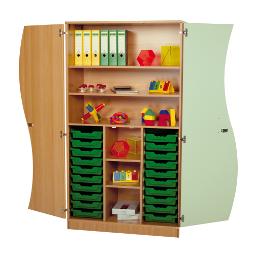 Produkt Bild Hochschrank mit Wellentüren, 20 flache ErgoTray Boxen & 4 Einlegeböden 